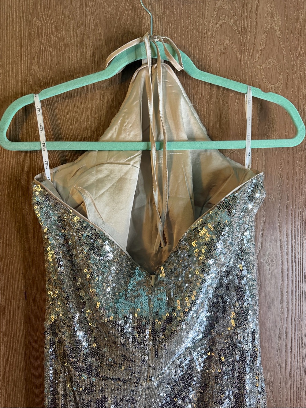 Club L London Silver Sequin Halter Keyhole Gown - Picture 8 of 11